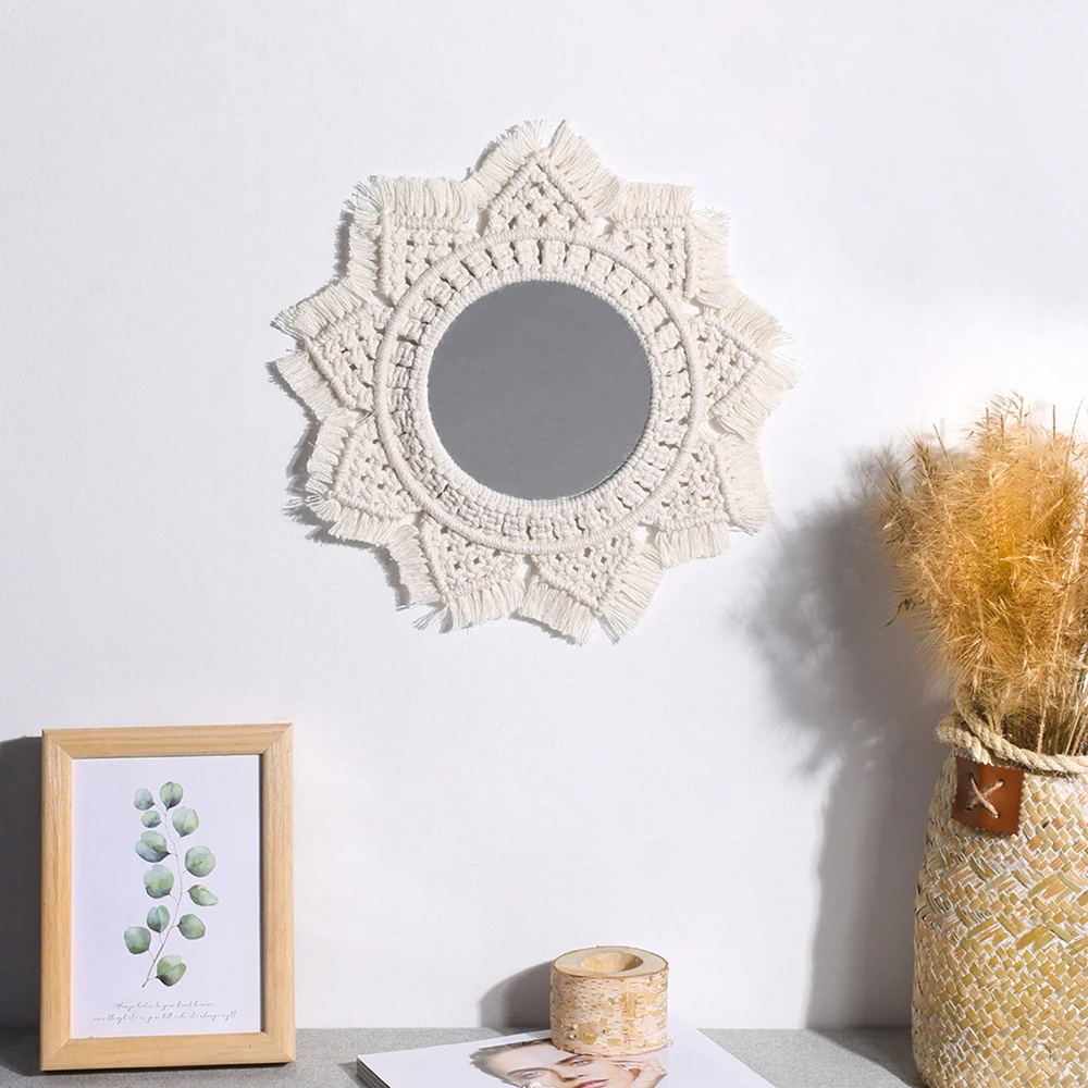 

Macrame Mirror Wall Hanging Decor Boho Home Decoration Handmade Round Mirror Wall Decor Living Room Decors Aesthetic Ornament