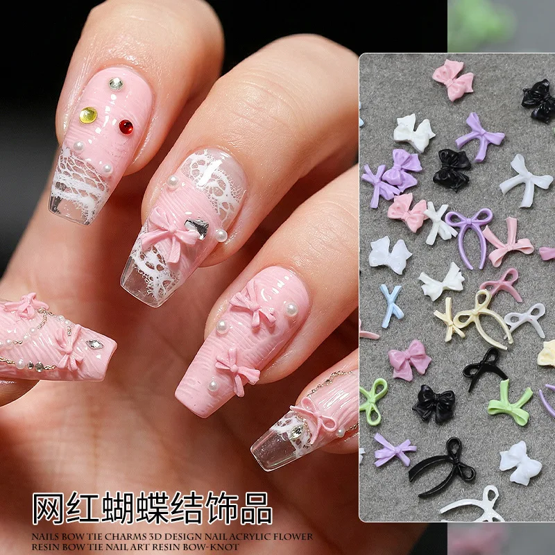 100PCS Fairy Butterfly Knot Ribbon Nail Art Charms Candy Colorful Vairous Bow Tie Rhinestones Decor Manicure DIY Cute Suppliers
