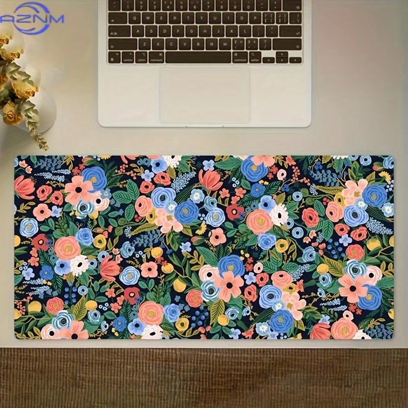 Vivid Floral Design Large Gaming Mouse Pad - HD Non-Slip Desk Mat with Colorful Flowers, Ideal for Office and Home Workspace Set