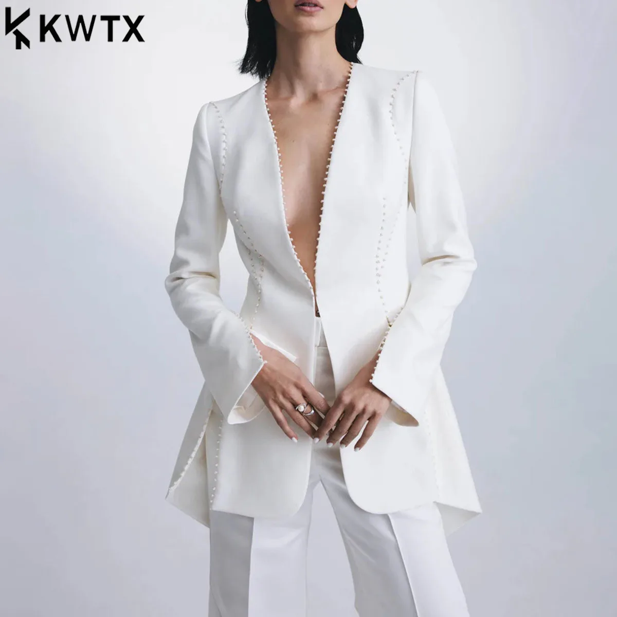 

KWTX Women’s Solid Slimming Temperament Blazers for Women V Neck Long Sleeves Sense of Design Blazer Female Fashion Clothing New