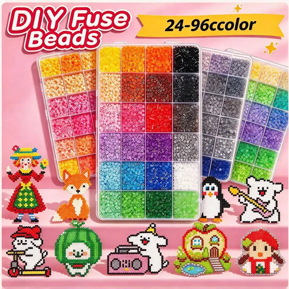 2.6mm 24-72 Colors Fuse Beads Educational Iron-on Perler Beads DIY Handcraft Material Kit Fun Creative Pastime Educational Gift