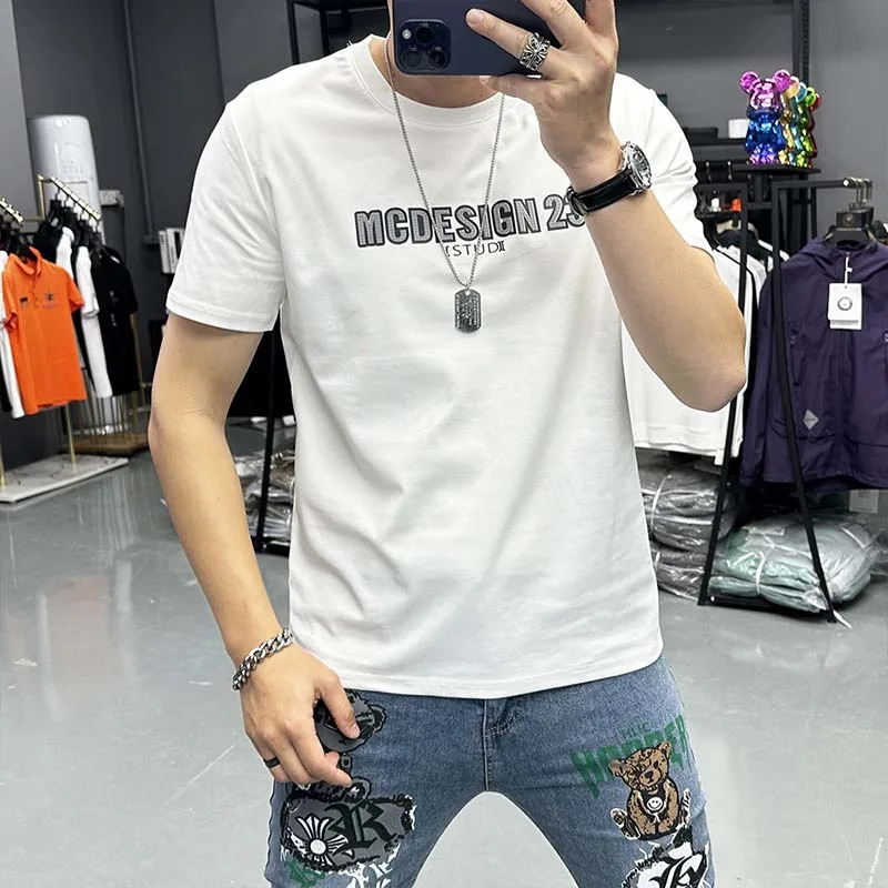 Men's Causal T-shirt Minimalism Letter Printed Fashionable Top Mercerized Cotton Plus Size M-7xl Summer New Male Tees Clothing