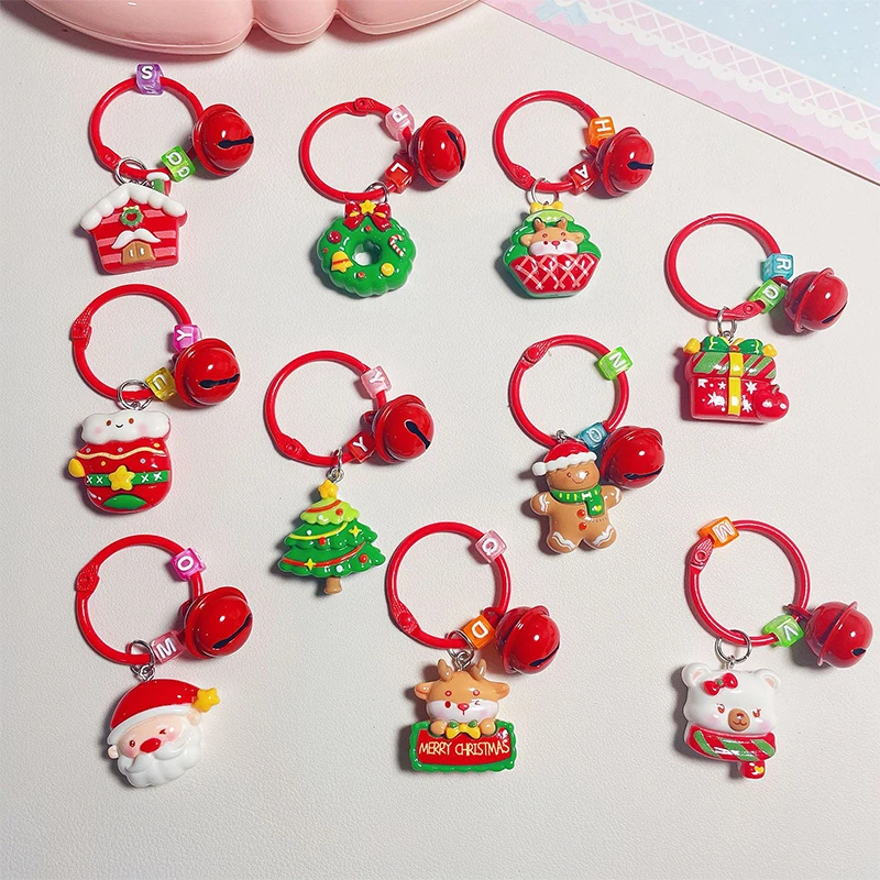 Cute Cartoon Christmas Pendant Christmas Tree Snowman Keychain Car Key Ring Backpack Decoration Accessories Children Toy Gifts