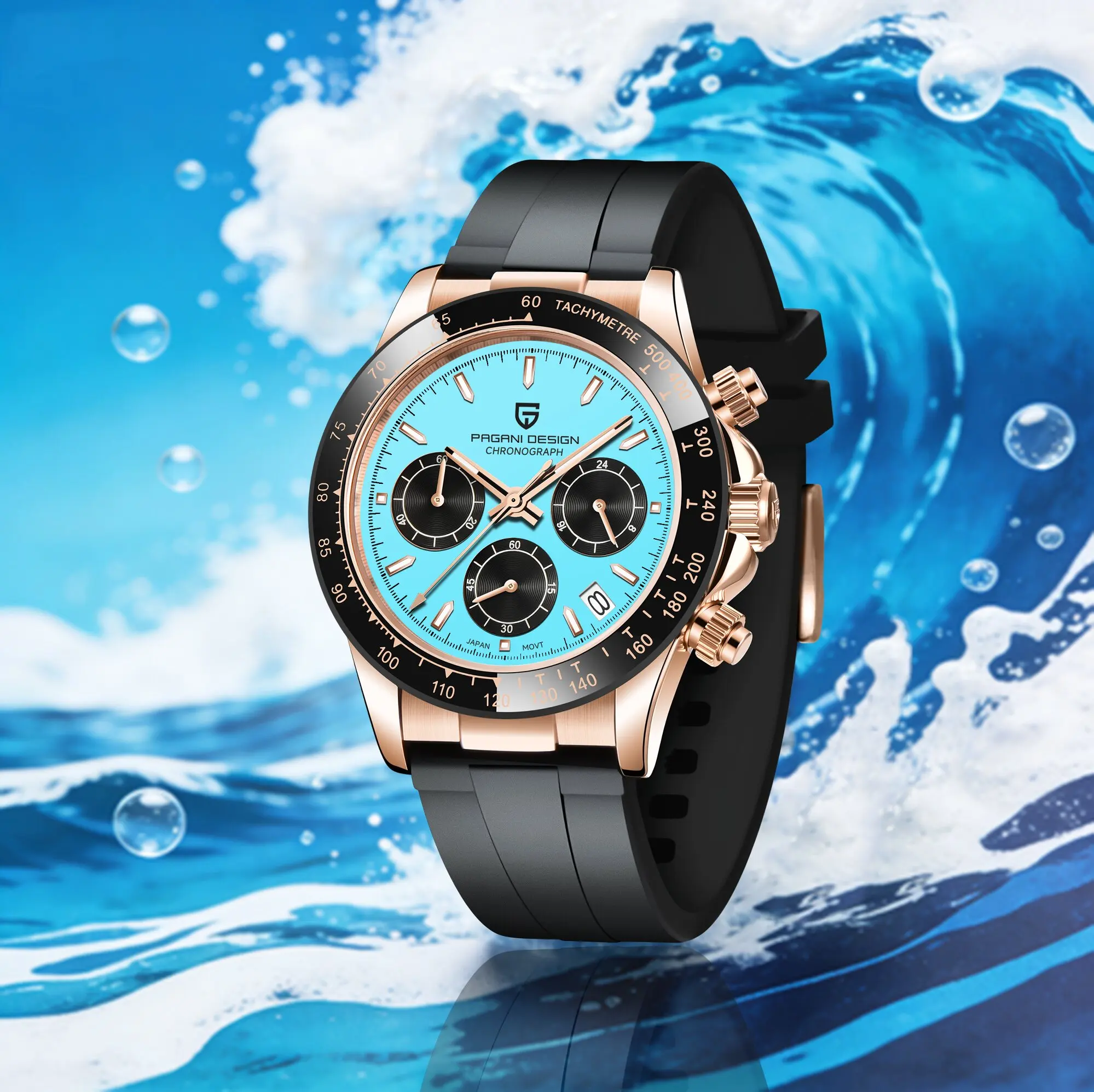 

PAGANI DESIGN Men's Quartz Watch Vitality Casual Trendy Style Rubber Strap Sapphire Glass Mirror High-Quality Waterproof Watch
