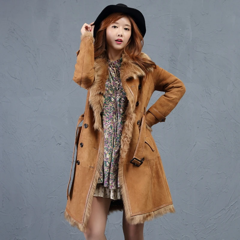 2019 Winter Ladies' Genuine Natural sheepskin  Fur Coat Jacket with  Fur Collar Women long Fur Outerwear Coats Jacket