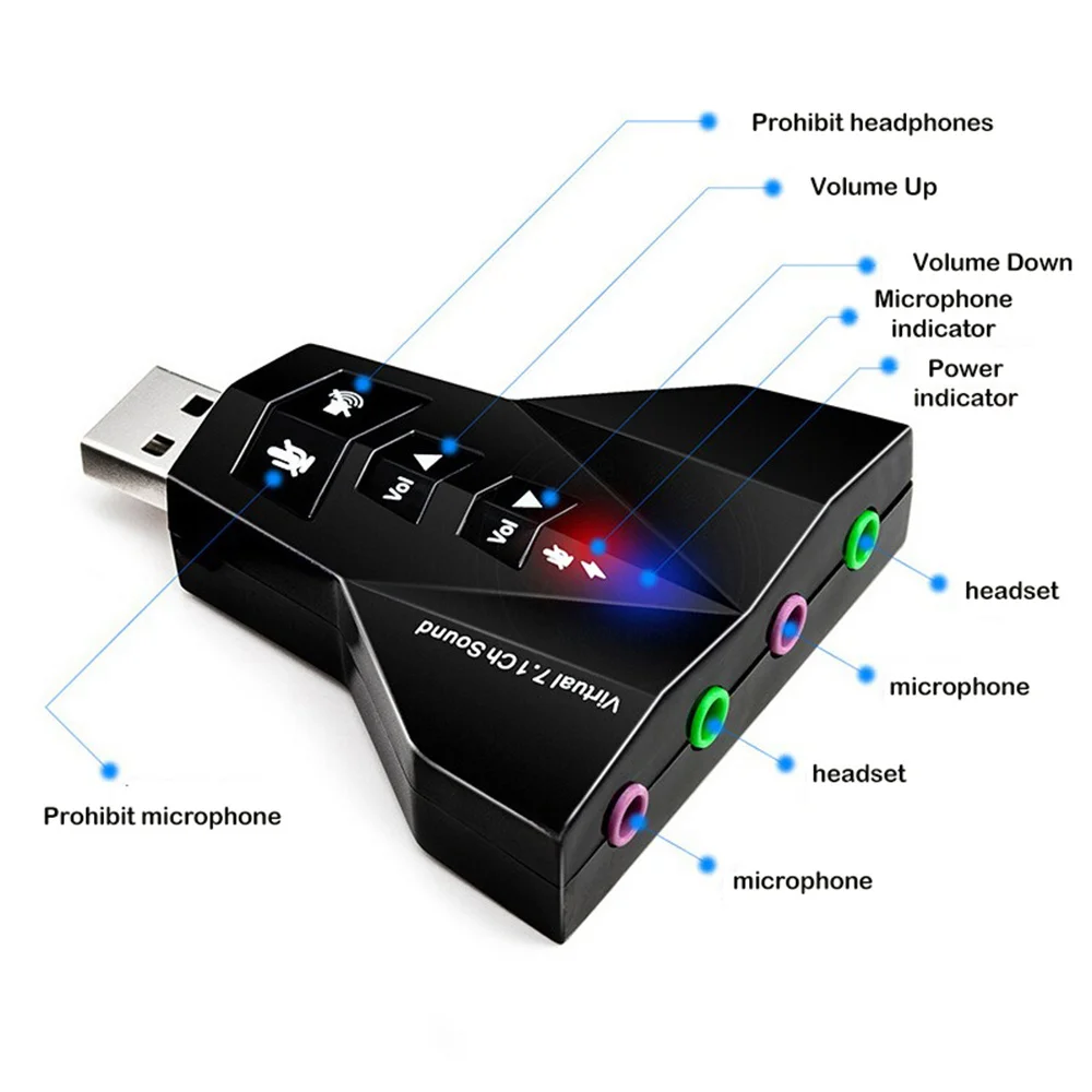 External Virtual USB SOUND card 7 In 1 Channel  3D Sound Audio Adapter Dual Microphone Dual Audio Interface Output Independent