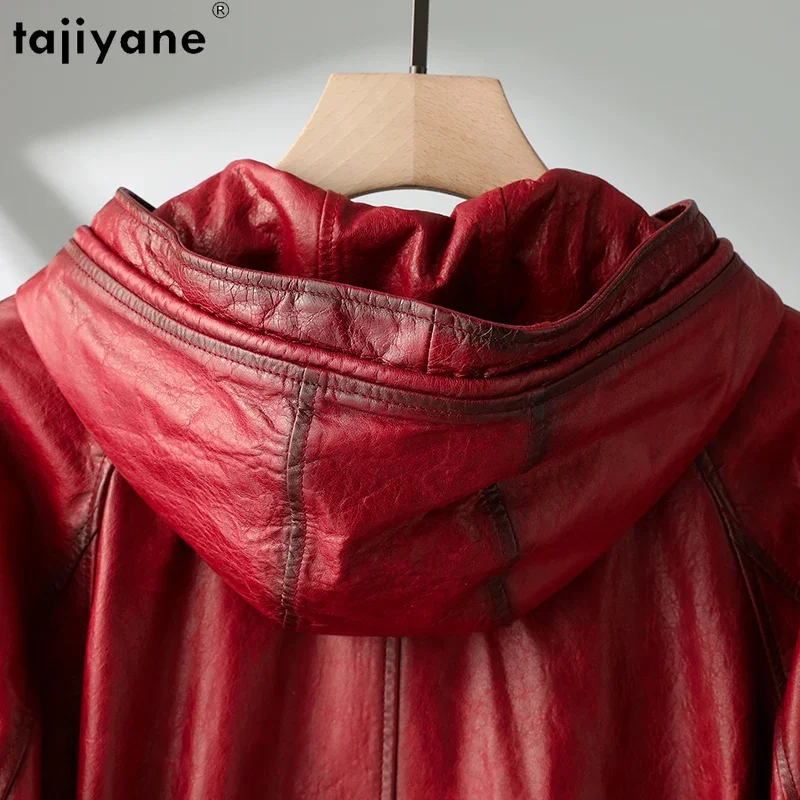 Tajiyane 100% Real Leather Jacket Women Autumn Winter Hooded Vintage Genuine Sheepskin Coat Mid-length Fashion Jaqueta Feminina