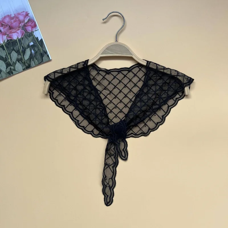 Four Seasons Silk Scarf Thin Small Shawl Korean Edition Decorative Versatile Lace Hook Flower Triangle Outer Waist Scarf