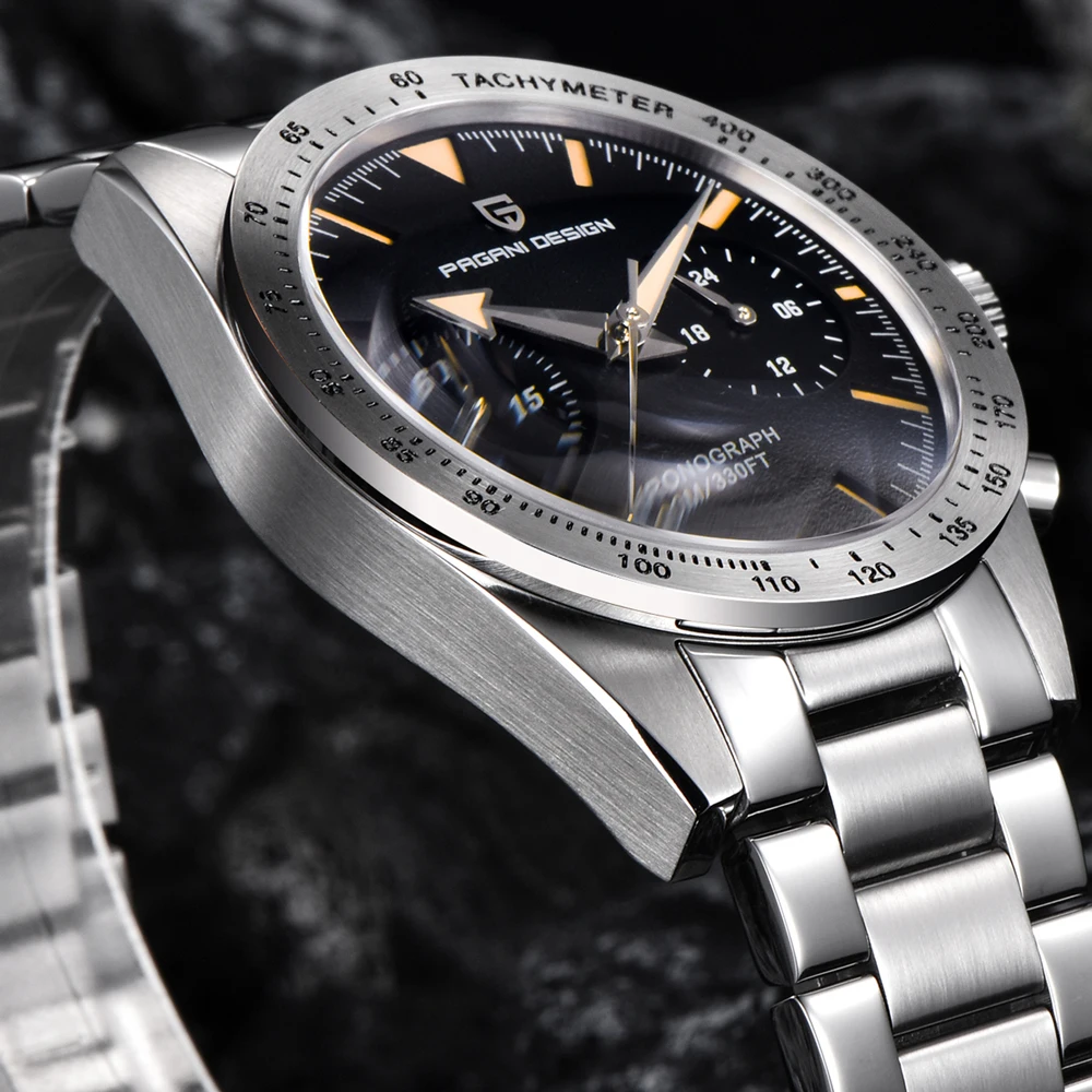 PAGANI تصميم العلامة التجارية الكوارتز الفاخرة هدية صندوق ساعة الفولاذ المقاوم للصدأ VK64 كرونوغراف الياقوت كريستال 100 متر مقاوم للماء ساعات رجالية