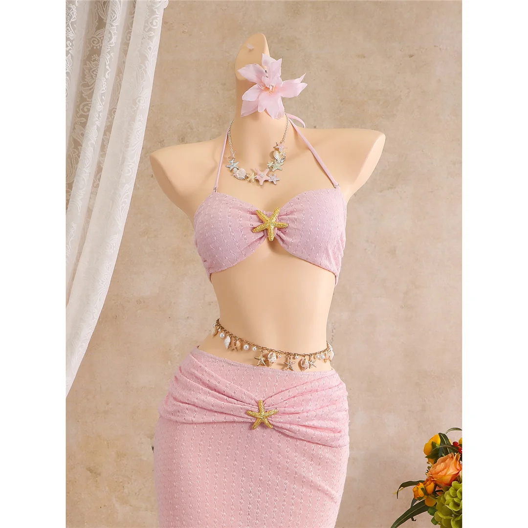 Mit Rock Metall Seestern Neckholder-Bikini Damen-Badebekleidung Dreiteiliges Bikini-Set Badeanzug Badebekleidung Schwimmen V8372 – Detail 9