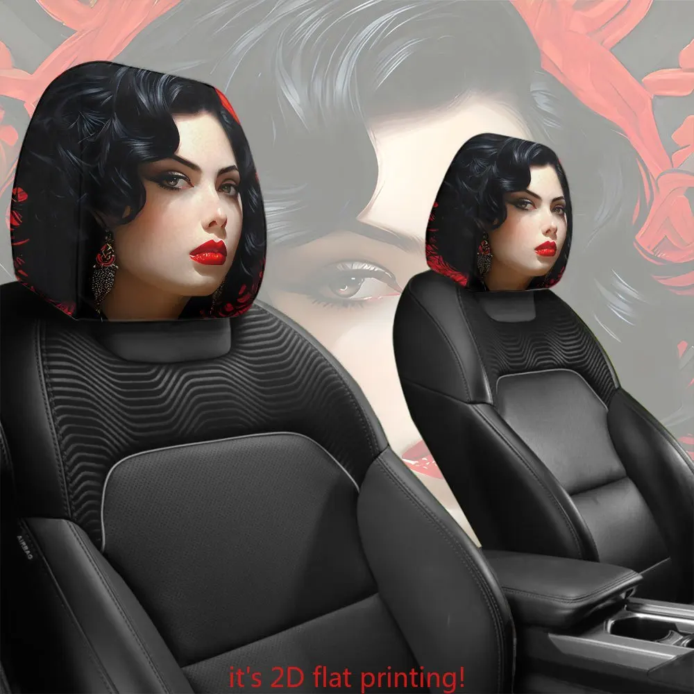 2pcs Vintage Gothic Lady Car Headrest Covers/100% Durable/No-Fill, Easy Install & Wash/Creative Decor & Protector