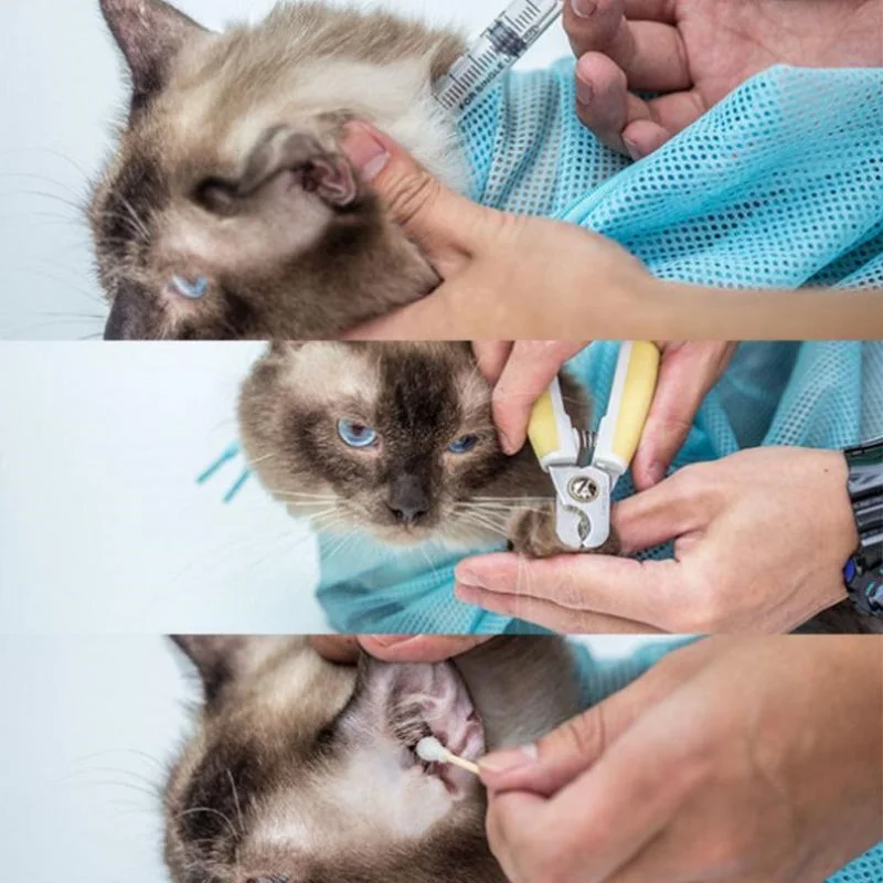Netz-Duschbeutel für die Katzenpflege, aus Polyester, verstellbar, zur Sicherung von Welpen, verhindert Kratzen beim Baden und beim Schneiden der Krallen. – Detail 8