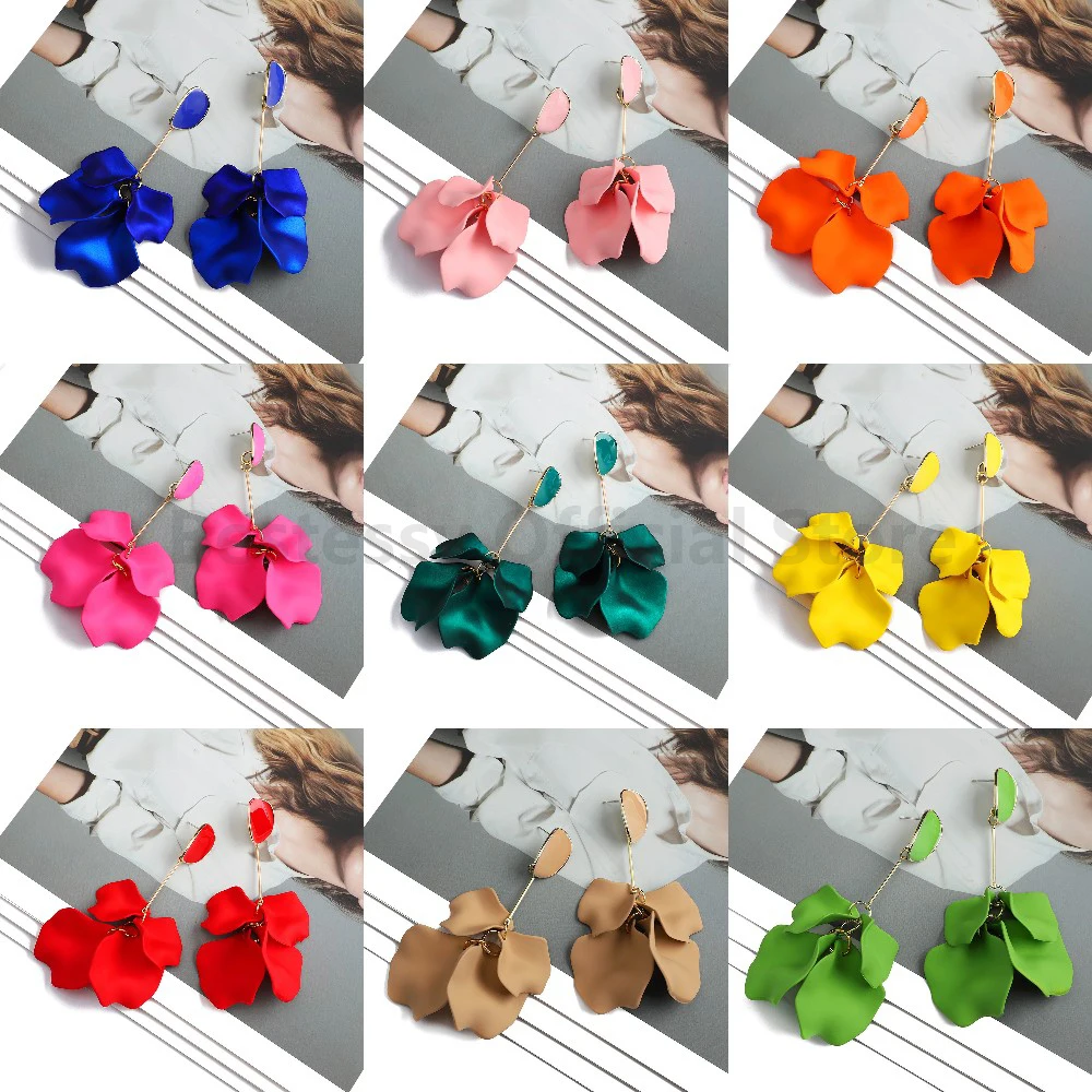 Candy Color Acrylic Flower Petal Design Big Dangle Earrings For Women Elegant Jewelry Korean Fashion Party Holiday Ear Ornaments