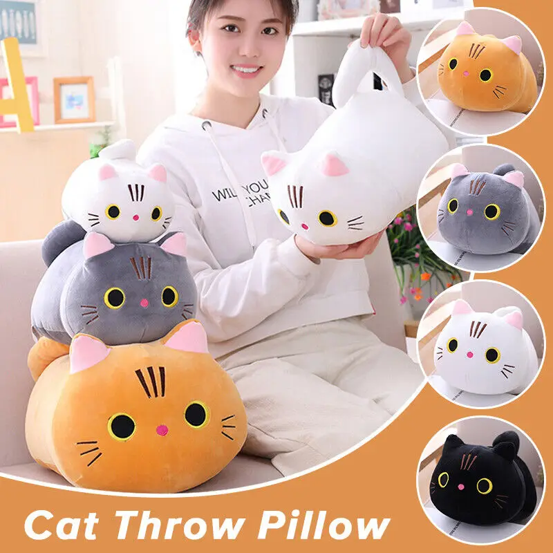 Cat Throw Pillow Lovely Cartoon Cat Dolls Plush Animal Kitten Pillow Gift Cat Head Plushie Stuffed Toys Cuddly Pillow Cushion