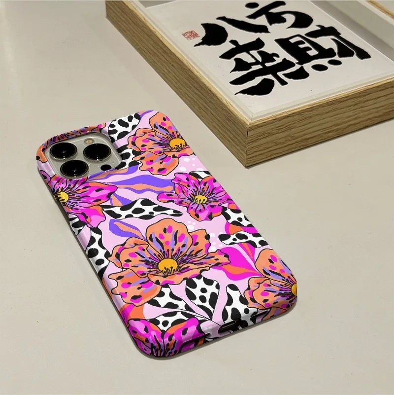เกาหลีInsสีสดใสดอกไม้สีชมพูสําหรับIPhone 16 15 14 13 Pro Max 12 13 Mini 11 Pro XS XR SEป้องกันhard PC Cover
