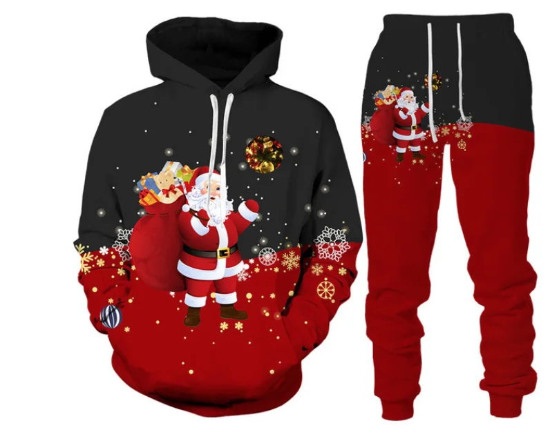 New 3D Printing Couple Christmas Fashion Men Women Tracksuits Crewneck Hoodies+pants Plus Size S-7XL Men Clothing