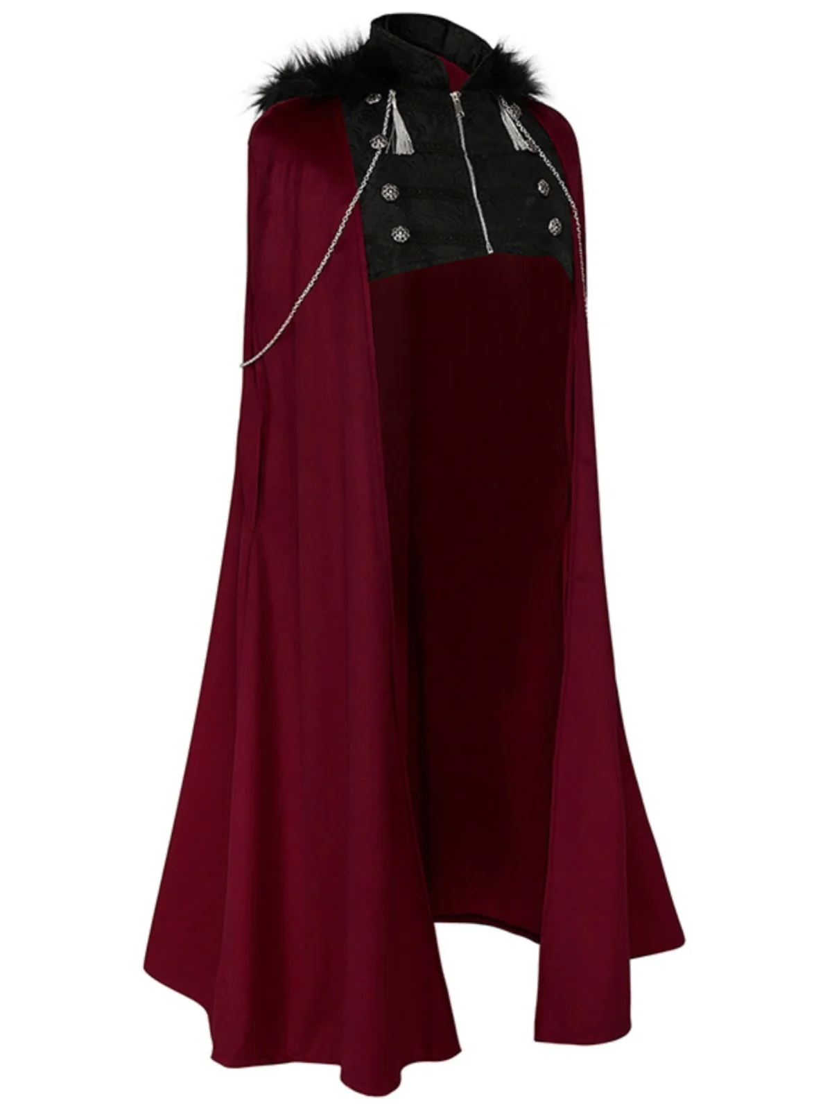 2023 New Punk St Performance Coat with Hat Long Fur Collar Chain Detailed Victorian Sle Women's Ethnic Stage Costume