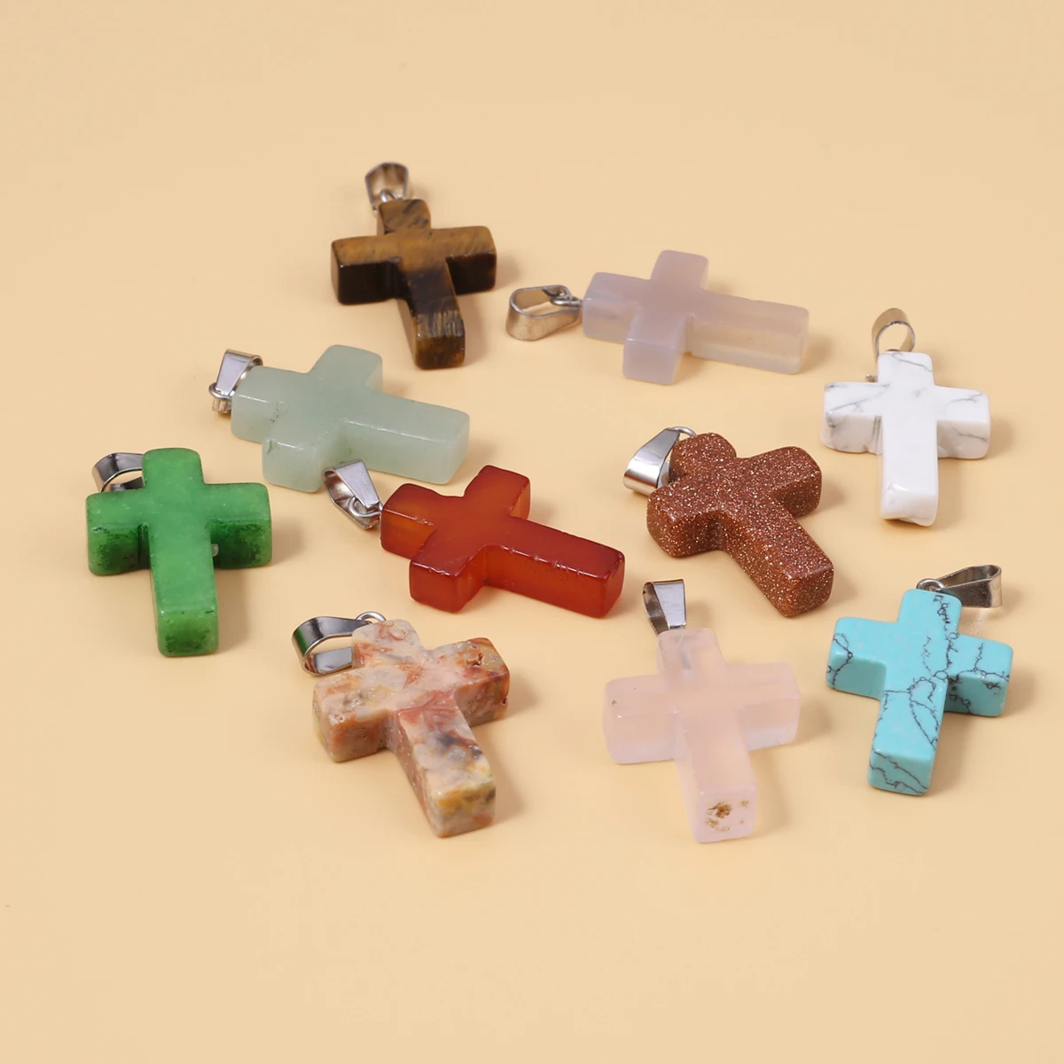 5PCS 18x25mm Random Color Cross-Shaped Natural Stone Crystal Agate Pendant Charms for Jewelry Making DIY Necklaces Accessories