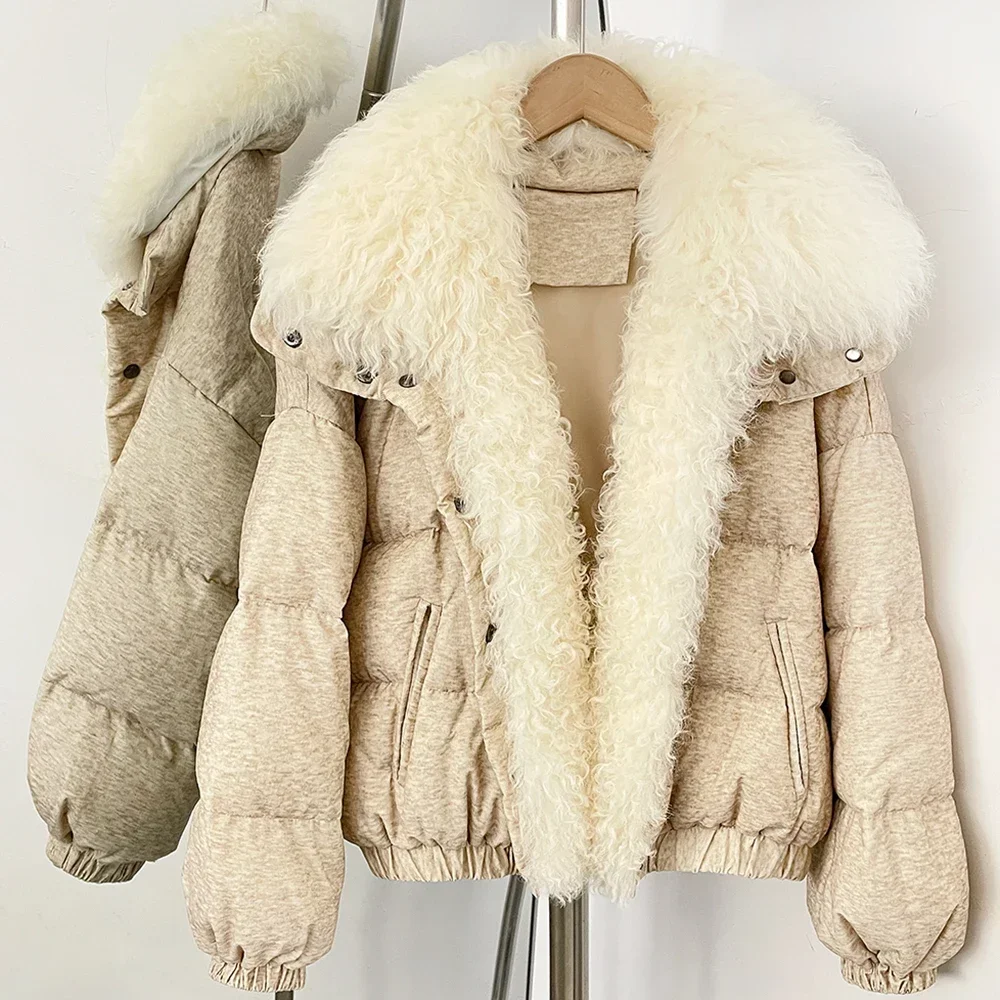 OFTBUY Modische Warme Luxuriöse Natürliche Pelzjacke Kurzer Oversize-Mantel aus Echtem Lammwollpelz mit Daunenfüllung Neue Winterkleidung für Damen – Detail 16