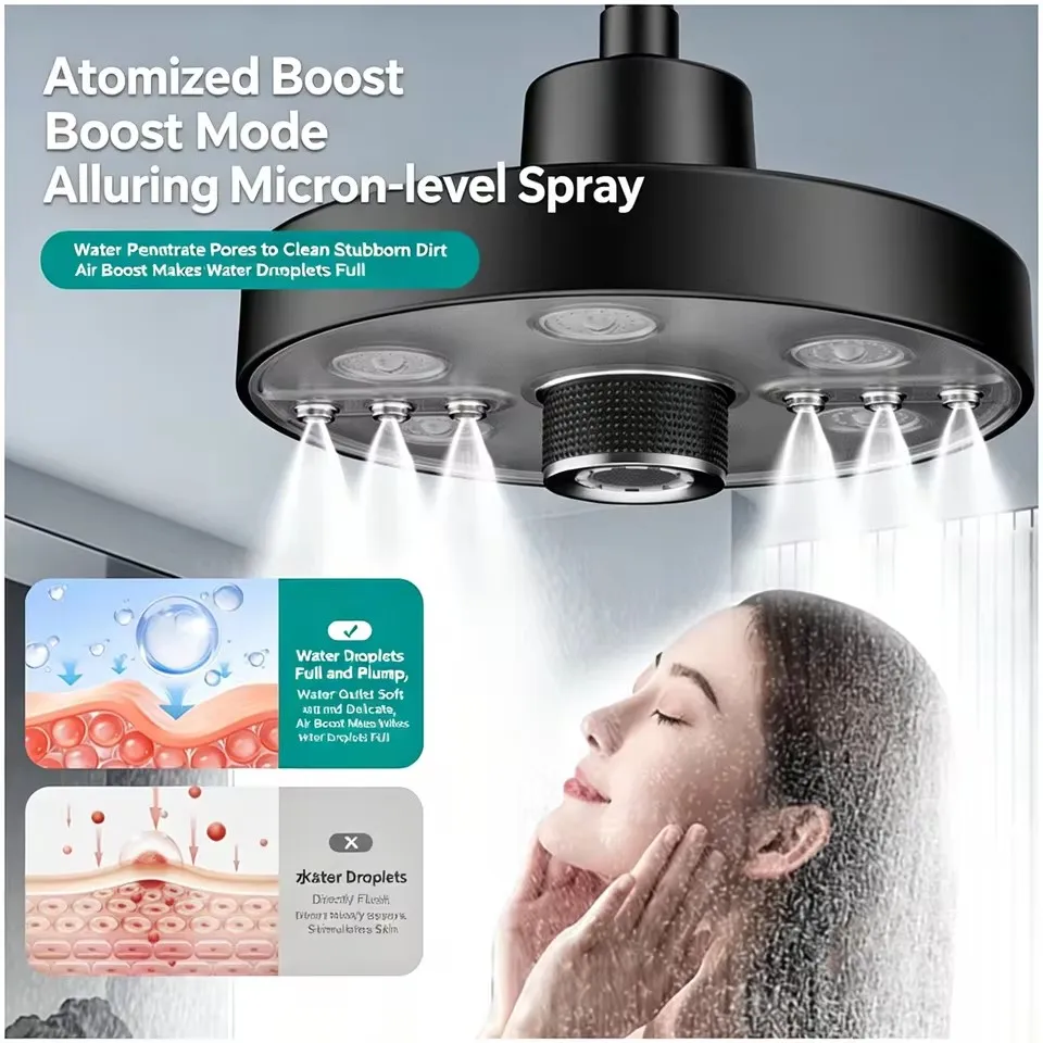 New 175mm 5 Modes Adjustment Ceiling Mount Shower Head Small Waist Water Supercharge Top Spray Rain Shower Bathroom Accessories