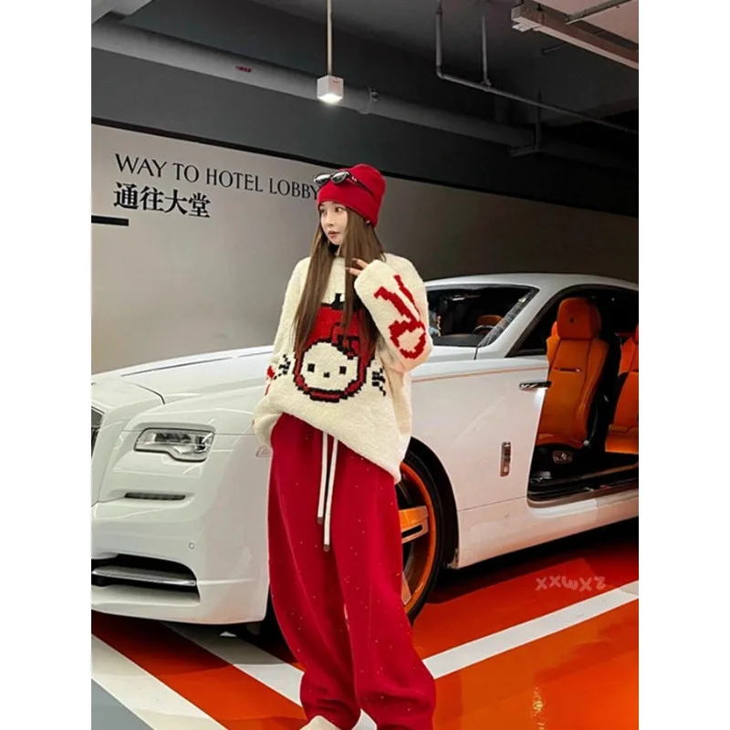 

Sanrio Hello Kitty женский вязаный свитер осенне-зимний наряд удобная теплая женская одежда Y2k милый пуловер уменьшающий возраст топ