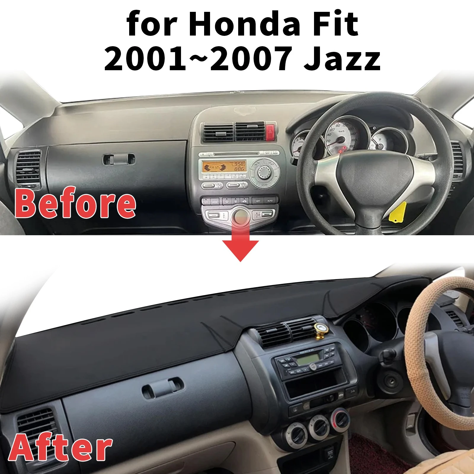 ホンダフィットジャズ2001-2007用ダッシュボードカバー、サンシェードプロテクター、ダッシュマット、アンチグレア、uvブロック、カーペットマット、自動車用ダッシュマット