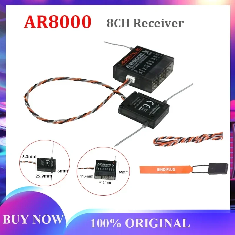 Spektrum AR8000 2.4GHz 8CH Receiver Support DSM2 DSMX W/ Extended Satellite for JR Spektrum DX7s DX8 DX9 Dx18 Transmitter
