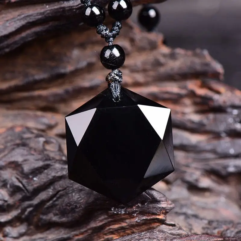 Obsidian Hexagram Pendant, Pendulum Energy Stone, Blue Sandstone Necklace.