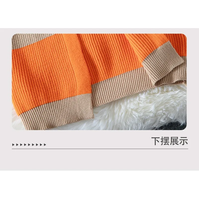 جديد الخريف والشتاء التباين اللون مخطط سترة المرأة عادية منتصف طول خارج الكتف سترة مشغولة من الصوف #5