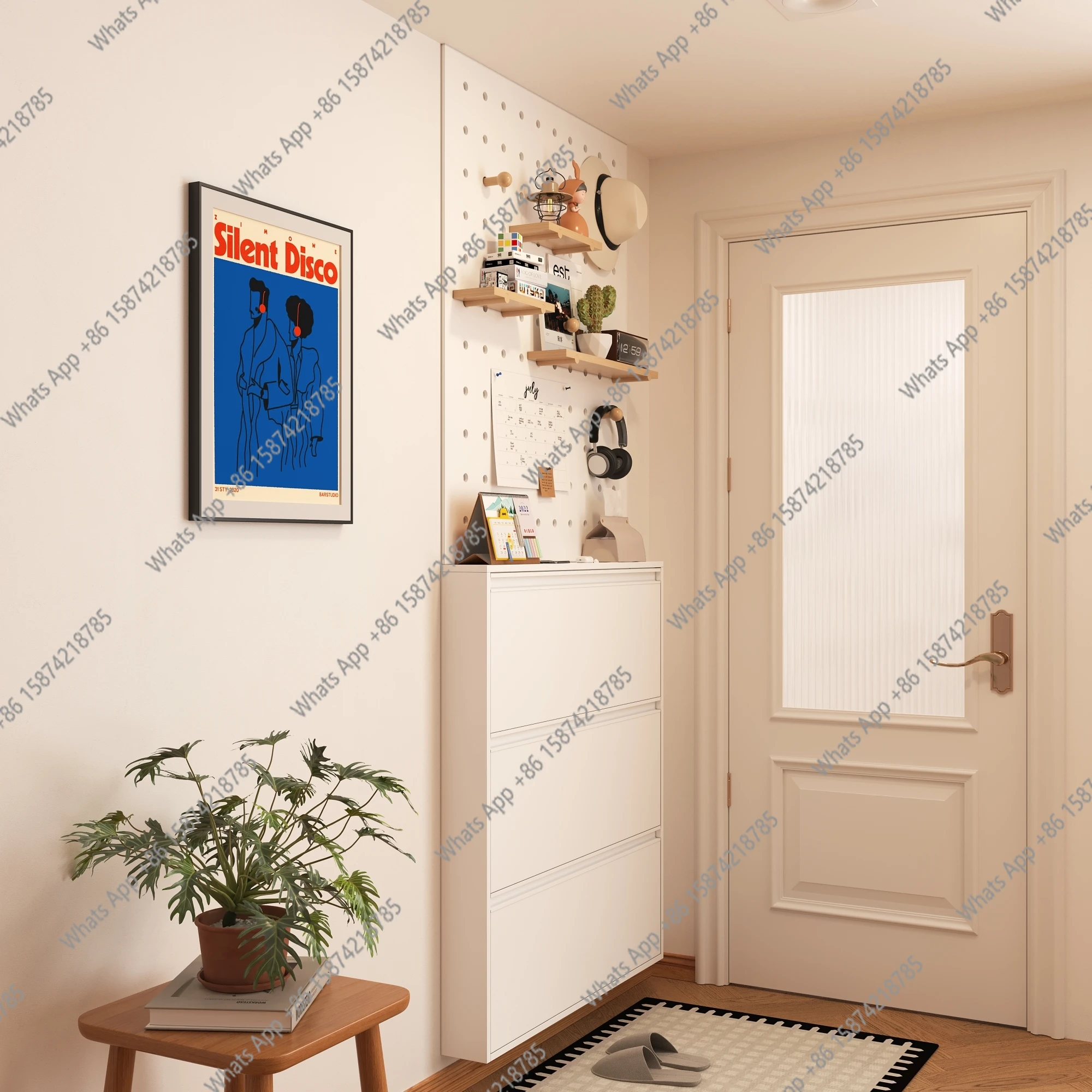 The hole board shoe cabinet behind the door is integrated, the ultra-thin tipping bucket is extremely narrow,  entrance cabinet