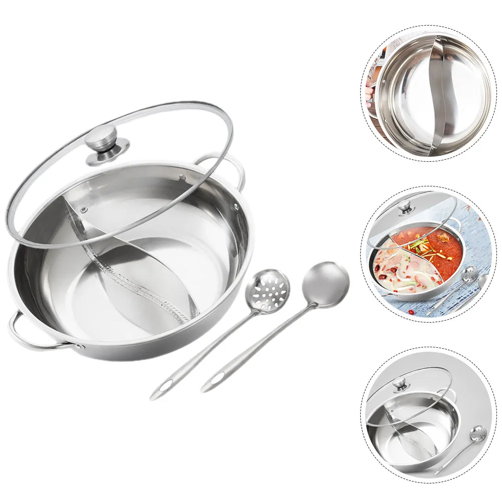 

1Set Stainless Steel Hot Pot with Divider Double Flavor Cooker for Family Gatherings Even Heating Easy Clean Stovetop Induction
