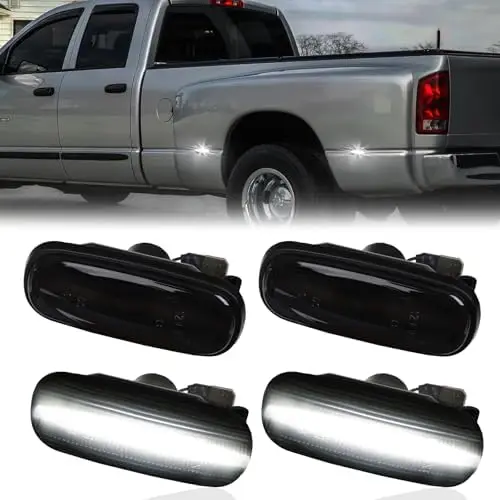 

LED Dually Bed Fender Lights for 2003-2009 Ram 2500/3500 - Smoked Lens, White LED Side Markers