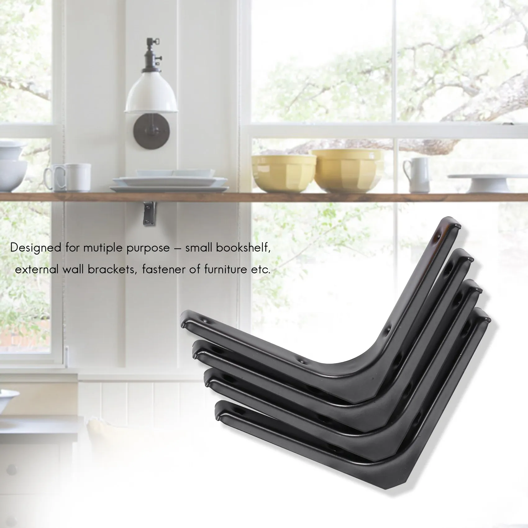 ABNG 4 قطع دعامة رف جدارية حديدية، دعامة دعم للرف شديدة التحمل، دعامة زاوية مشتركة للزينة، أسود