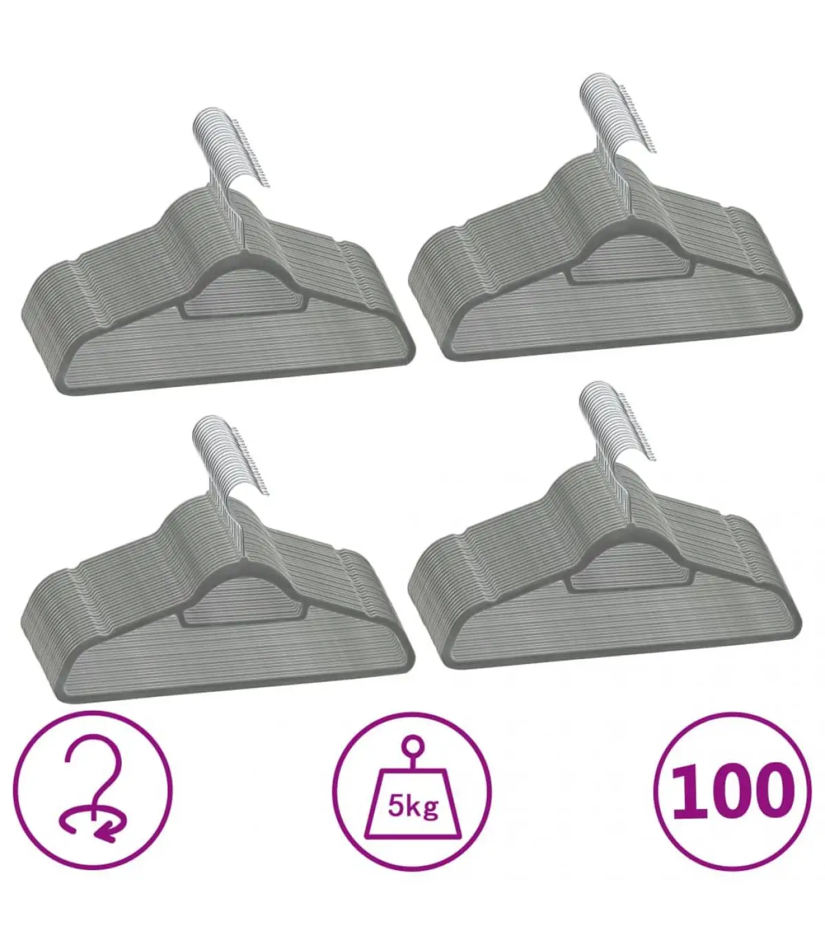 Hanger set clothes 100 dams anti-slip gray velvet