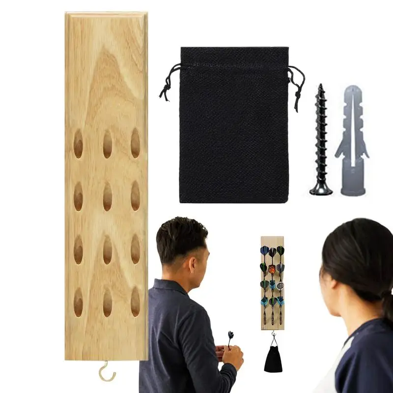 

12 Holes Wall Mounted Solid Wood Dart Display Board Dart Storage Display Rack Wall Dart Rack With Metal Hooks With Storage Bag