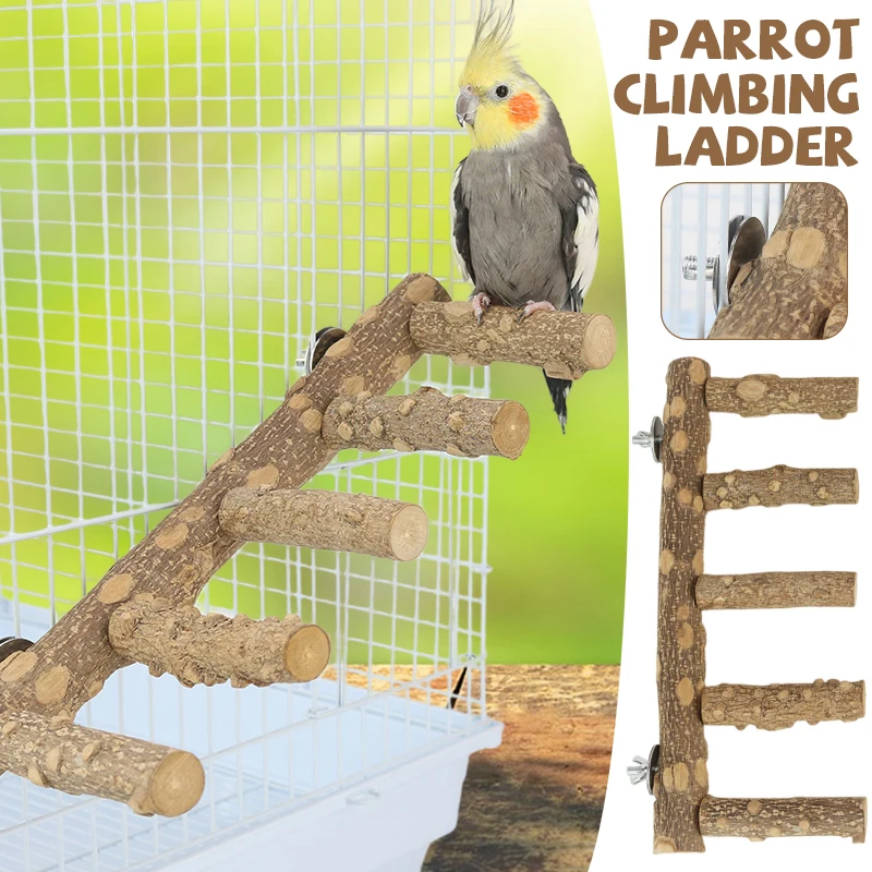 5 Steps Wood Ladder Wooden Parrot Hamster Climbing Ladder Bird Perch Stand Toys for Pet Bird Cage Accessories Pet Supplies