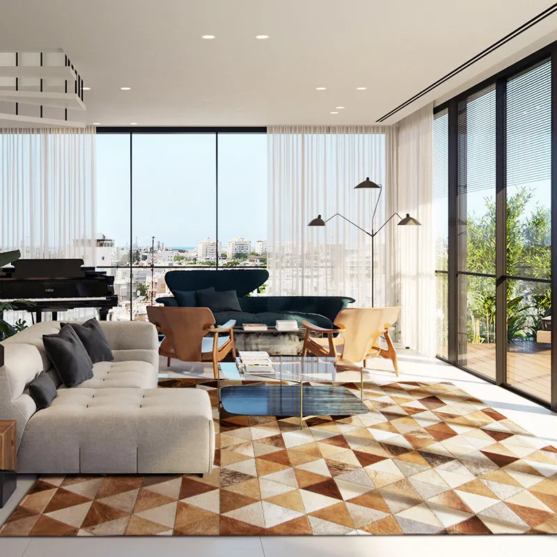 Simple Natural Cowhide Area Rug Living Room Simple Oversized Handmade Bedroom Carpet for Coffee Table Bedside Floor Mat