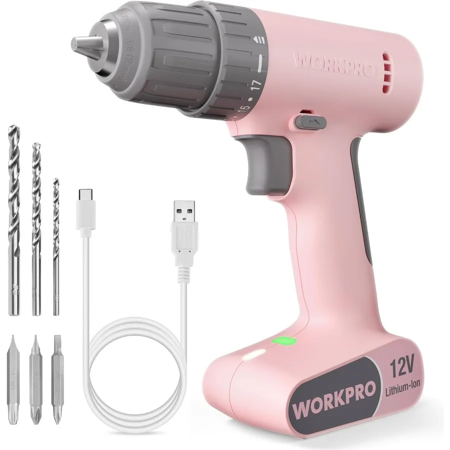 Perceuse sans fil rose, ensemble de tournevis, perceuse électrique 12V, Kit d'outils avec 6 embouts, mandrin sans clé de 3 ou 8 pouces, vitesse Variable 18 Touque