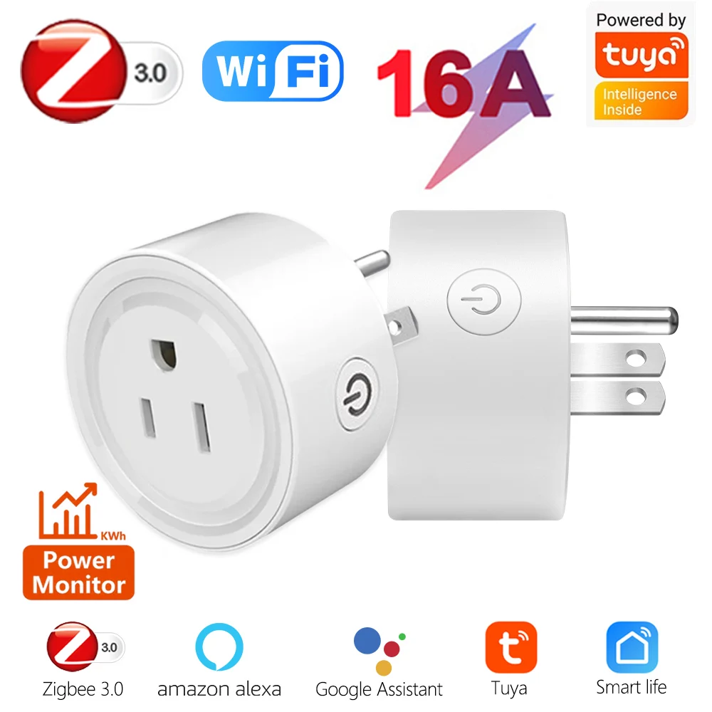 Tuya Zigbee Smart Plug 16A US Wifi Smart Socket With Power Monitor Timing Function Smartlife App Compatible Google Home Alexa