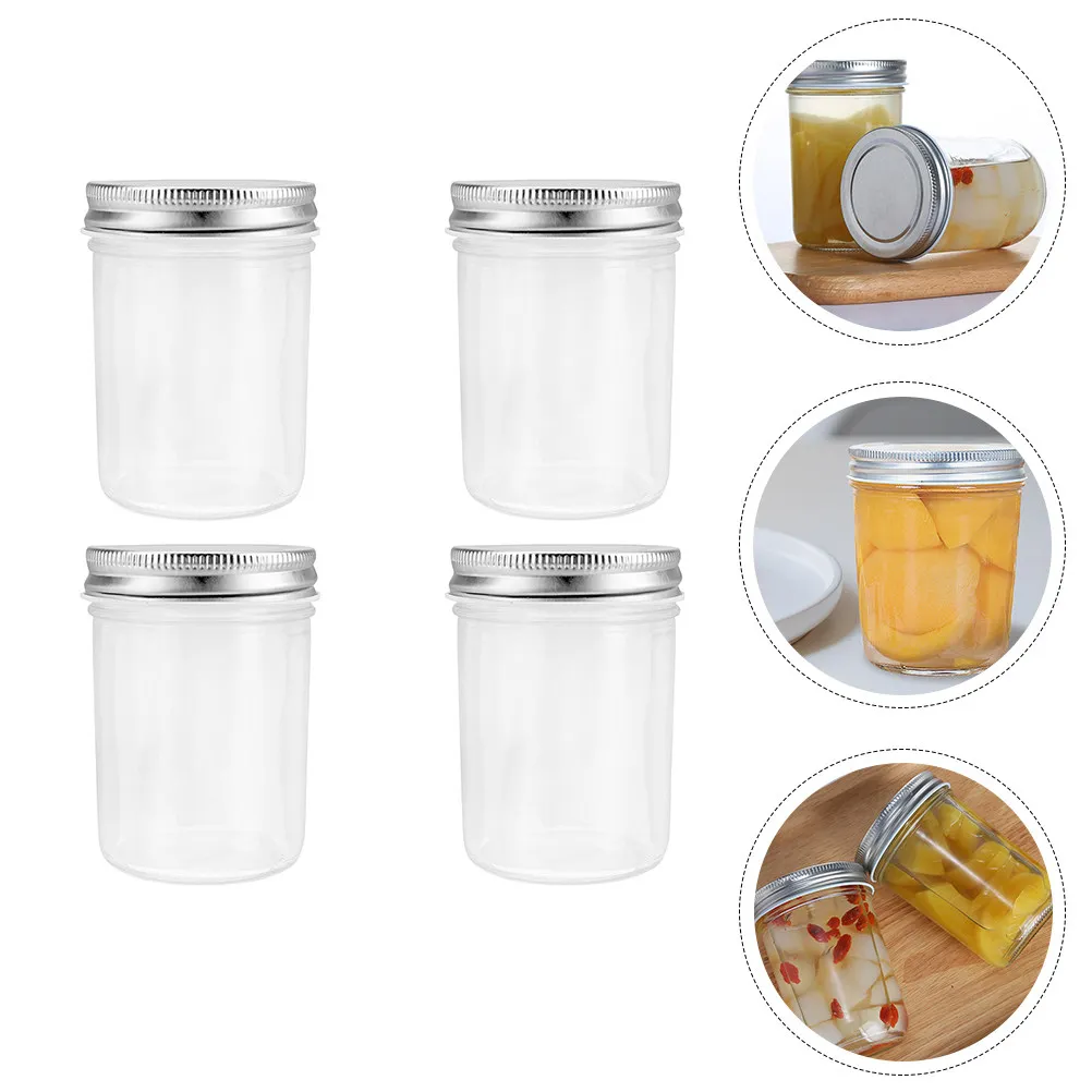 4Pcs Jam Canning Jars Glass Sealing Containers Moisture Proof Dust Proof Food Storage Bottles Airtight Transparent Household