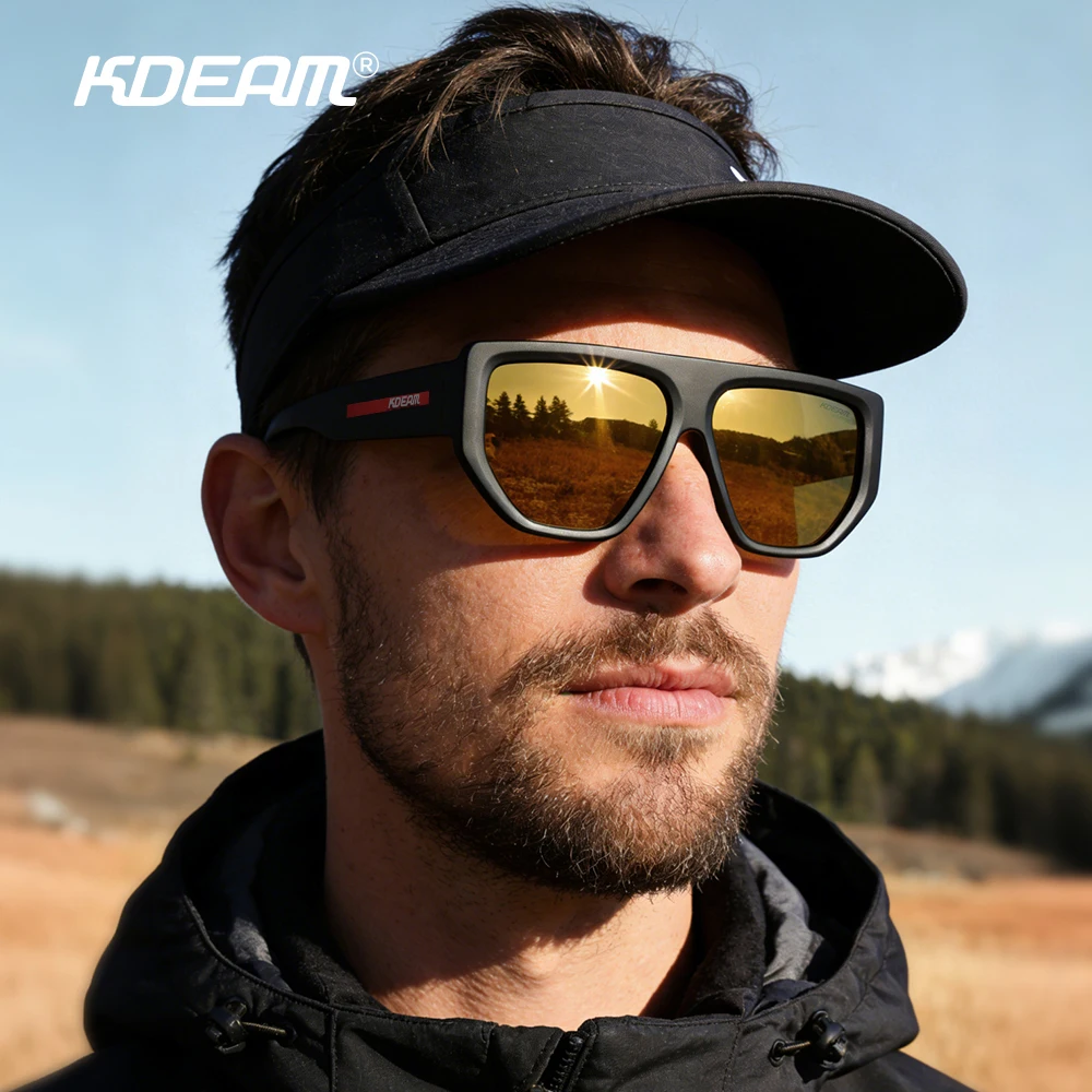 KDEAM Fashion Sunglasses Men Oversized Frame Design Large Size Polarized Sunglasses TR90 With Polygonal Cutting Included Case