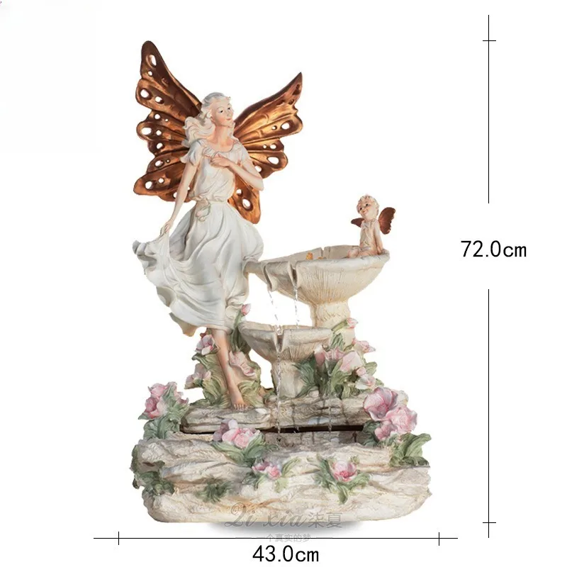 European Angel Flowing Fountain Resin Craft Living Room Decor Home Ornament