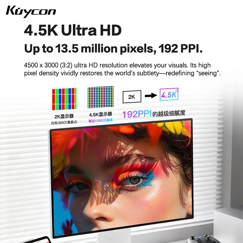 Kuycon P20 Desktop Monitor 60Hz 99%sRGB 3:2 Contrast Rate PC Dispaly UHD IPS Panel Freesync Gaming Screen with HDMI Type-C Ports