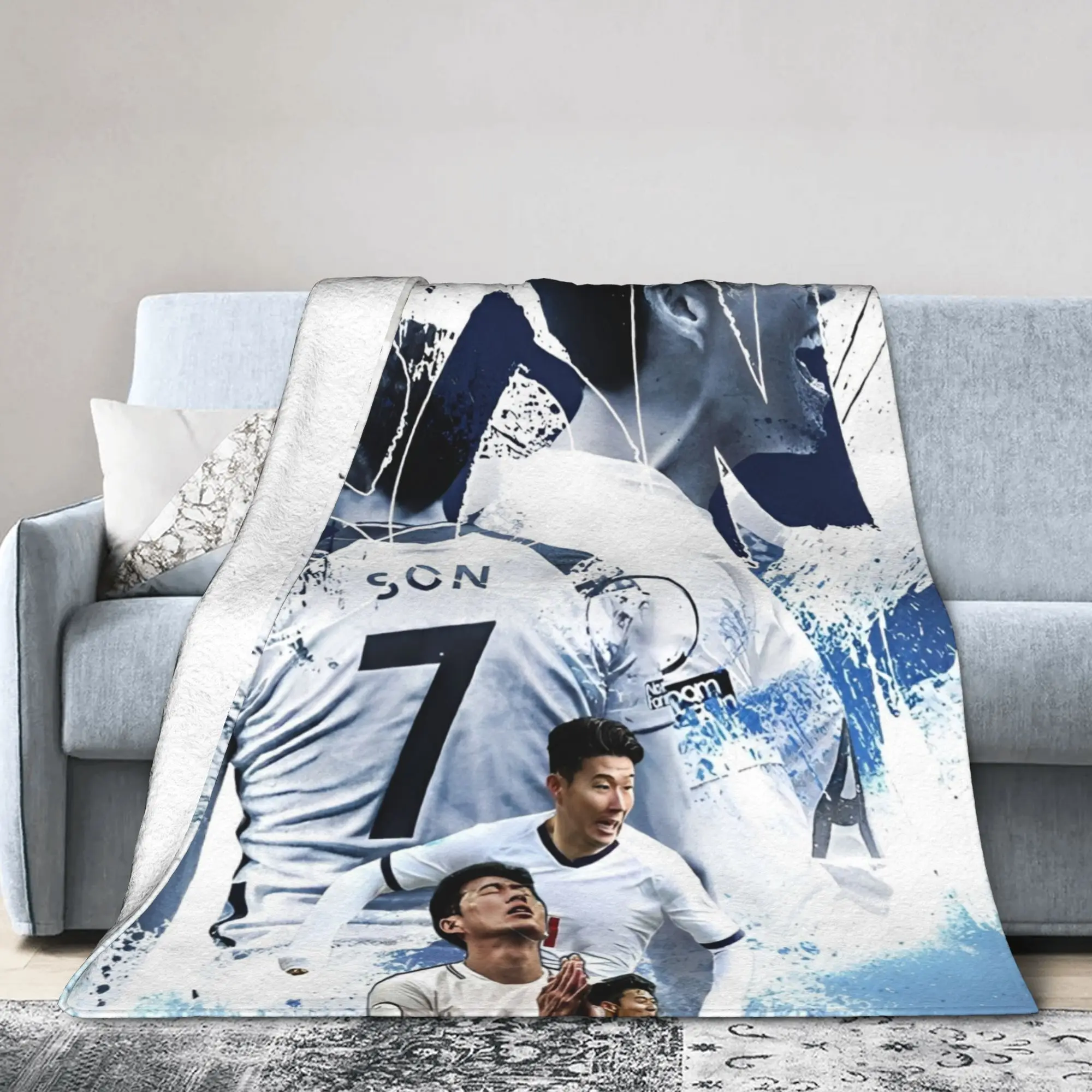Son Heung-Min Soccer Football Fleece Throw Blankets Number 7 Blankets for Home Car Soft Quilt