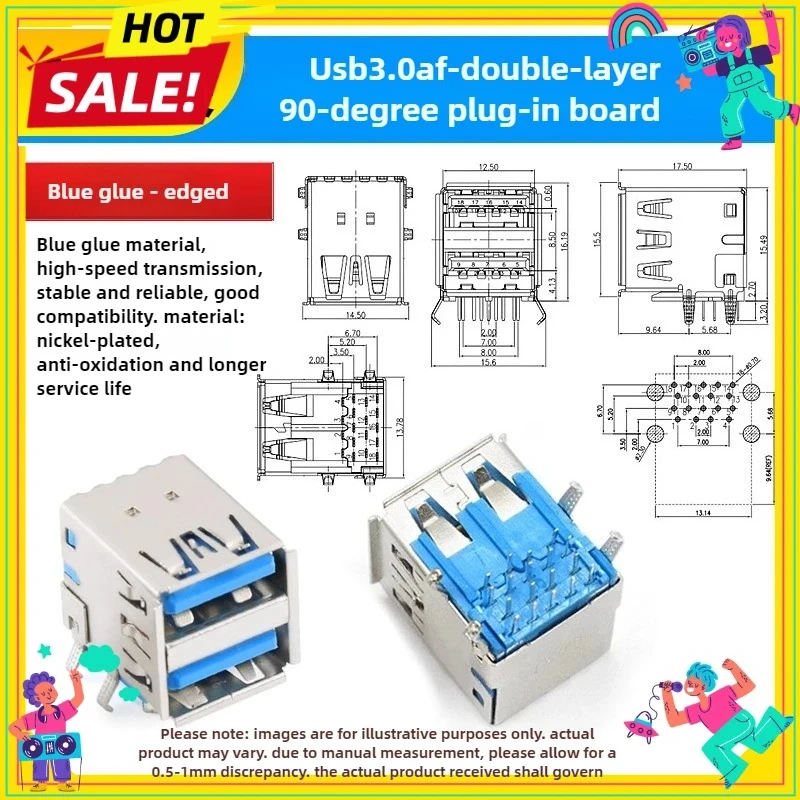 5PCS/Lot  GSB3115371F1HR New Sunken Double-layer USB3.0 * 2 A-type Female Socket Interface Socket Connector