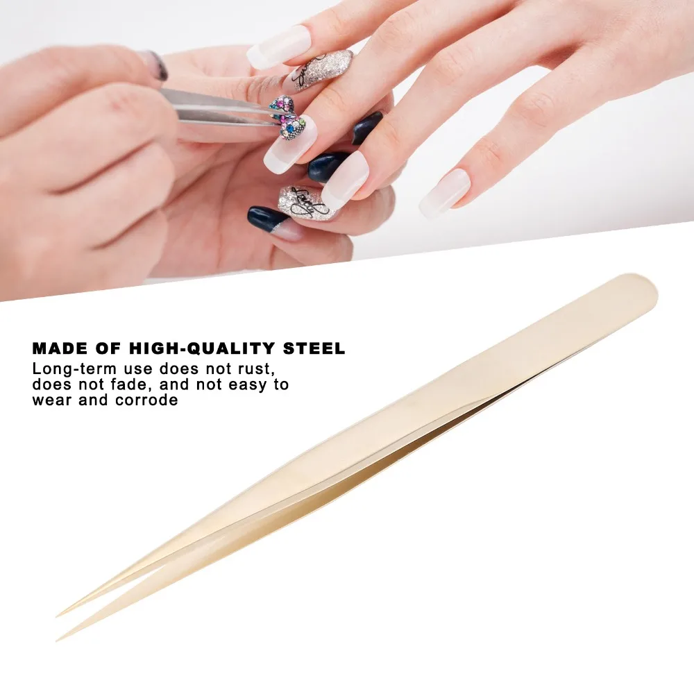 Golden Straight Precision Tweezers Aluminum Alloy Fine Pointed Tips Eyelash Tweezers Manicure Precision Tweezers Bead Stringing