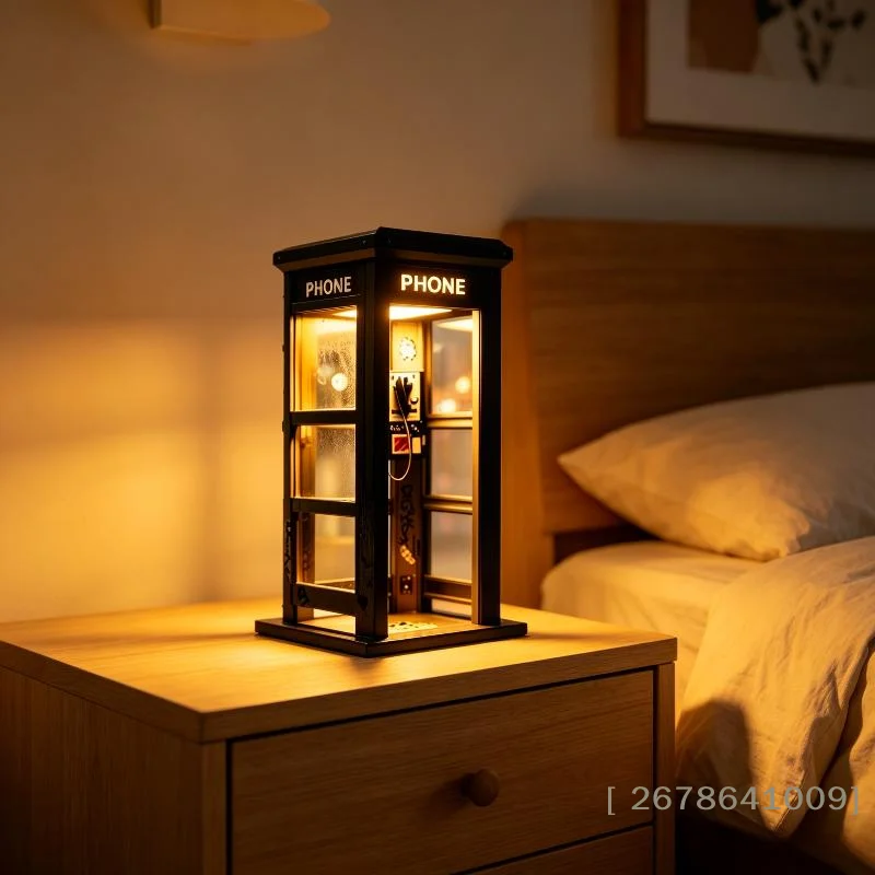 ⚑Retro Vintage Tall Phonebooth Lamp – Mini Telephone Booth Ambient Desk Light For Home Decor, Classic Design