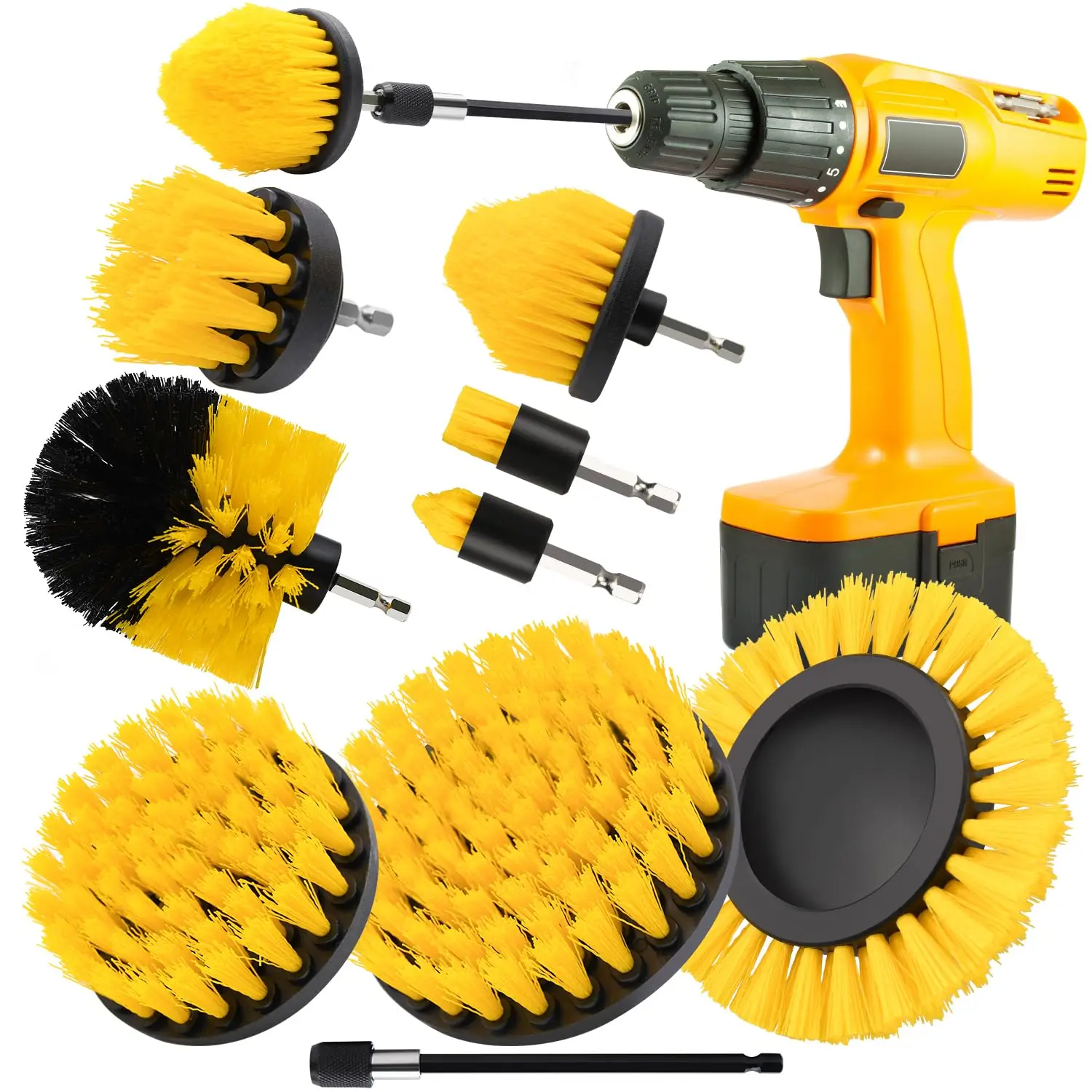 5/6/7/9-teiliges Reinigungsbürsten-Befestigungsset, Power-Schrubberbürste mit 1/4 Zoll verlängerter langer Bohrer-Schrubbbürste zum Reinigen der Dusche – Detail 1