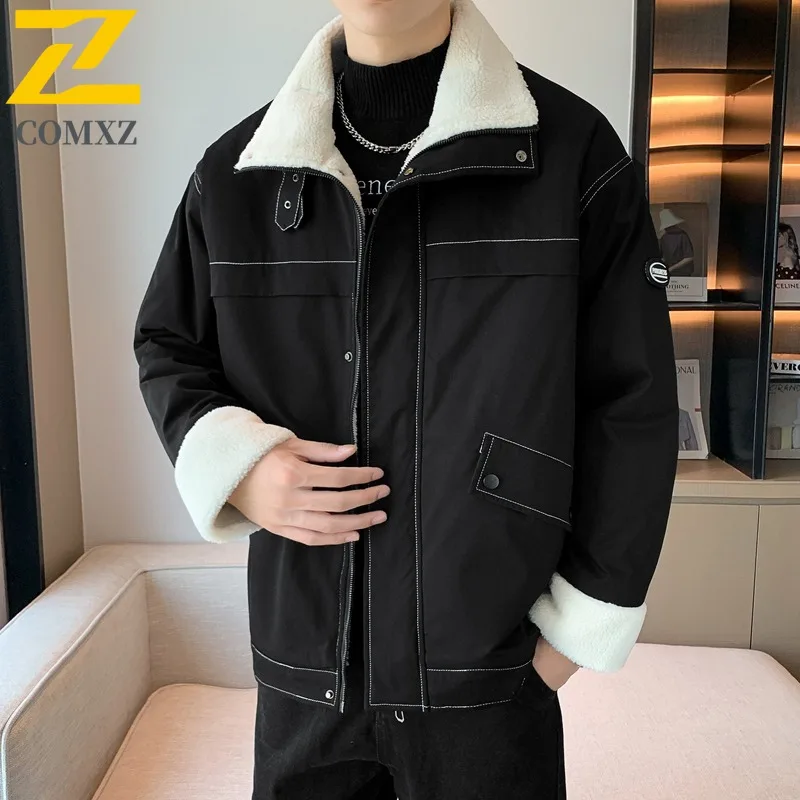 COMXZ Mens Winter Jacket Stand Collar Ski Warm Snow Adventure Cotton Padded Jacket Street Look Windproof Design Padding Coat