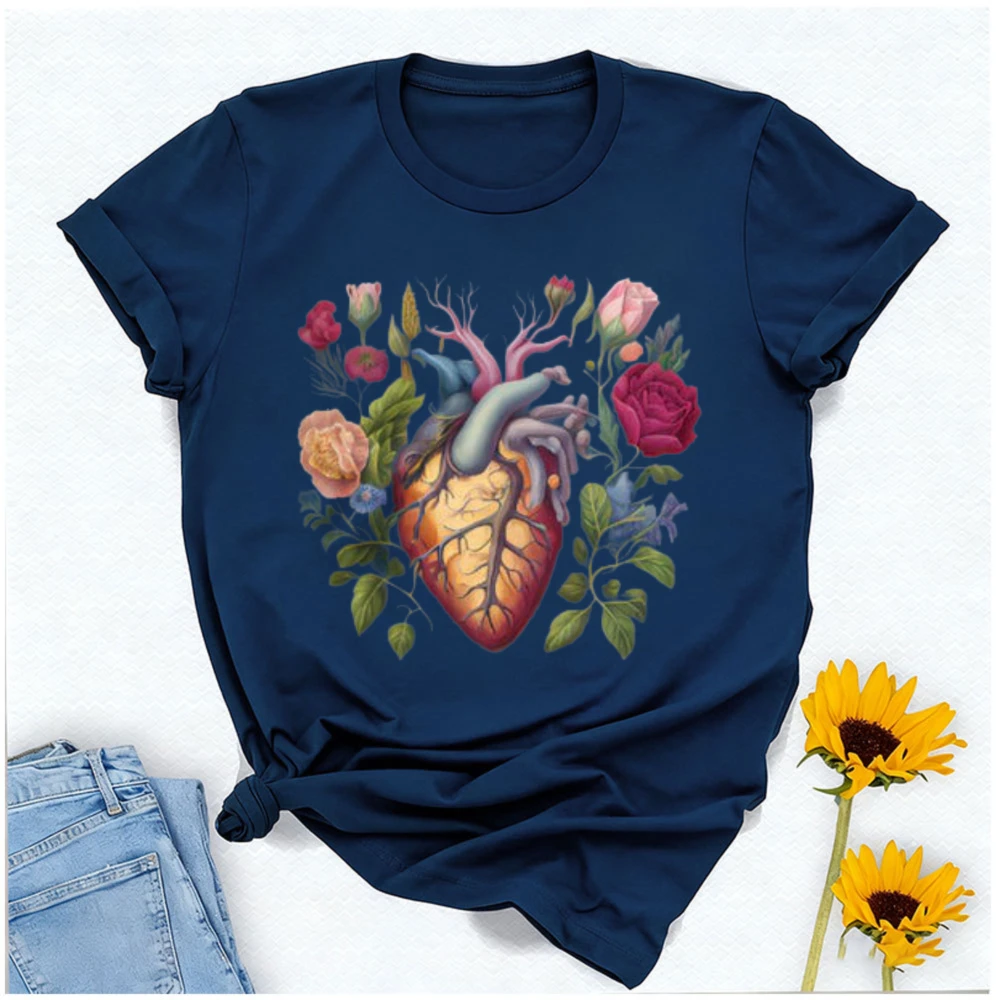 A Stunning Bursting with Vibrant Roses and Delicate Floral Graphic Tee  An Intricate Anatomical Human Blooming Heart Shirt